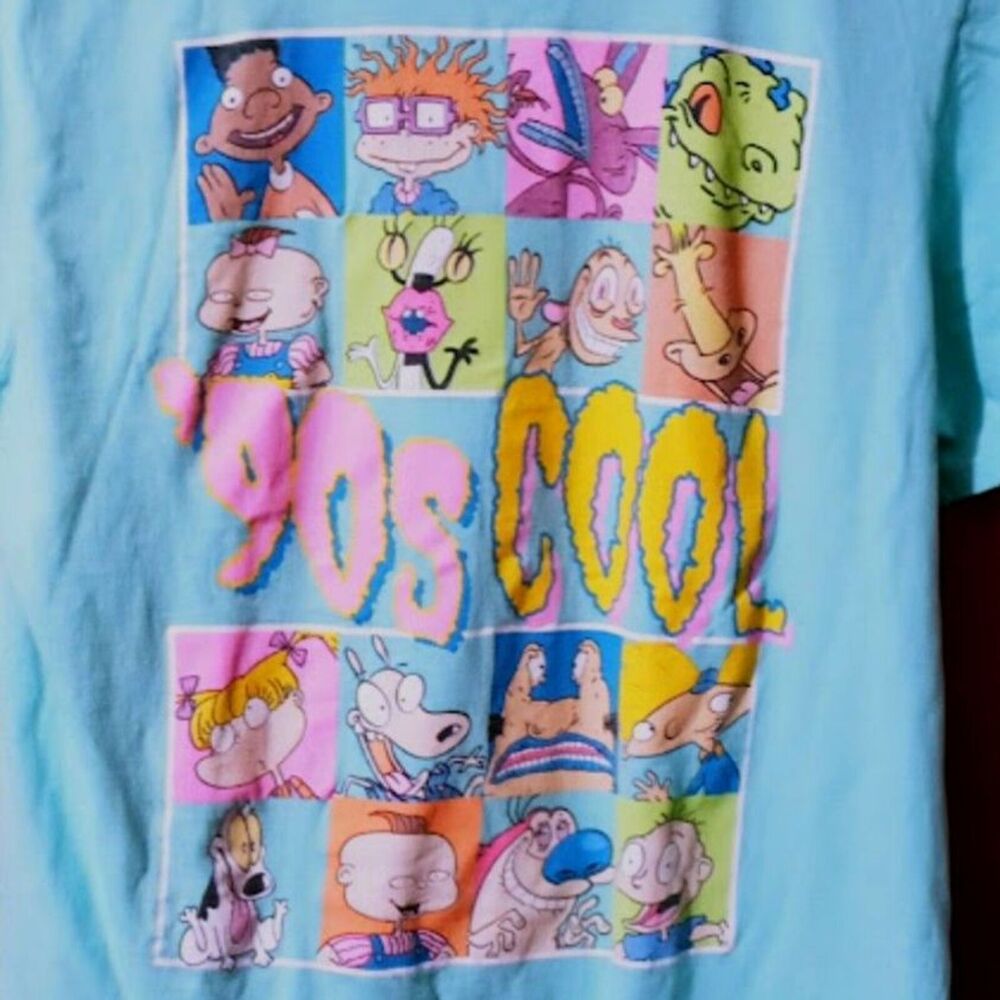 Womens Nickelodeon Blue Green Graphic Tee M Rug Rats 2020 Cotton T-Shirt - Picture 2 of 4